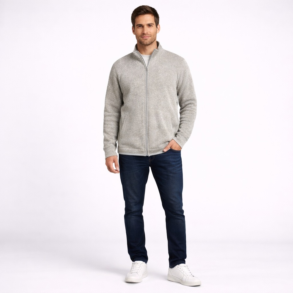 G.H. Bass Grey Full Zip Fleece Jacket – Men’s Size Large | Knit Sweater Jacket